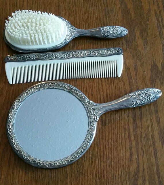Vintage Vanity Set Silver Plate Hand Mirror Brush And Comb