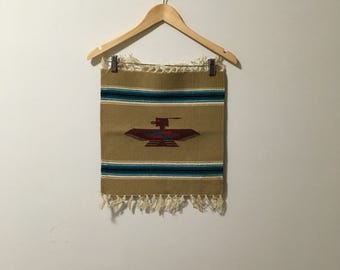 Vtg mini mexican blanket pheonix wall hanging