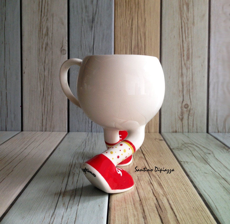 Red Spotty Tea Cup Walking Pottery Funny Running Mug Cup On