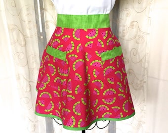 Women's Half Apron, Watermelon, Retro, Pink, Green