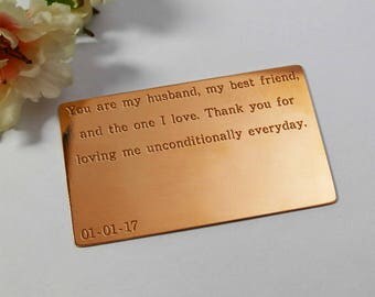 Copper Wallet Insert Card, Customized personal messages, Husband, seventh anniversary, 7 Year anniversary, Gift For Him, wallet card insert