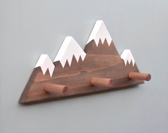 Mountain Peak Wallhooks, Woodland Nursery Decor, Woodland Decor, Mountain Wall Hook, Wooden Wall Hook for Kids