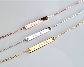 Name Bar Necklace, Rose Gold Bar Necklace, Christmas Gift, Initial Necklace, Bridesmaid Gift, Rose Gold Jewelry, Character Bar