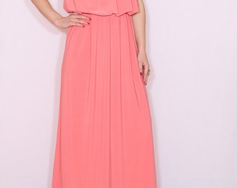 Coral bridesmaid dress Long grecian goddess dress Salmon pink Maxi dress