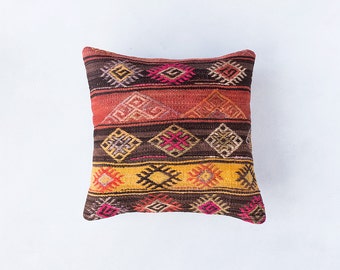 Vintage Turkish Kilim Pillow Cover, Pastel Kilim Pillow, Bohemian Decorative Pillow, Boho Pillow, Turkish Kilim, Pink Pillow, Vintage Pillow