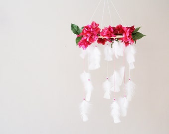 Pink Flower Baby Mobile: Baby Girl Nursery Mobile, Crib Mobile, Pink Nursery Decor, Baby Girl Baby Shower Gift, New Baby Girl Gift, Boho