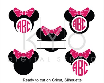 Minnie Ears SVG cut files, Mouse Ears SVG, Mouse Head svg, Minnie Mouse monogram svg, Minnie svg files for Cricut and Silhouette Cameo