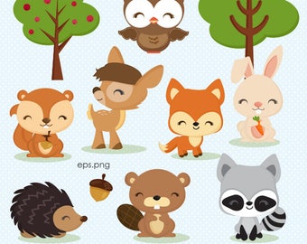 Woodland clipart, Forest Animal clipart, Baby Animal clipart, Animals, deer, bunny, owl, squirrel, forest, Commercial License Included
