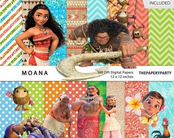 Moana Polynesian Princess Inspired 12 x 12 inches Digital Papers 300 dpi clip art