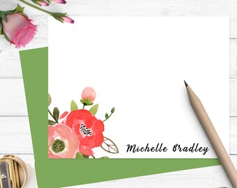 watercolor personalized stationery, custom stationary set for girls, modern note cards, flat note cards, custom thank you cards,PS025