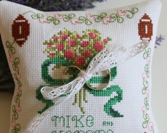 Personalized Football Ring Pillow - Ring Pillow - Football Wedding - Custom Ring Pillow - Cross Stitch Ring Cushion - Ring Bearer Pillow