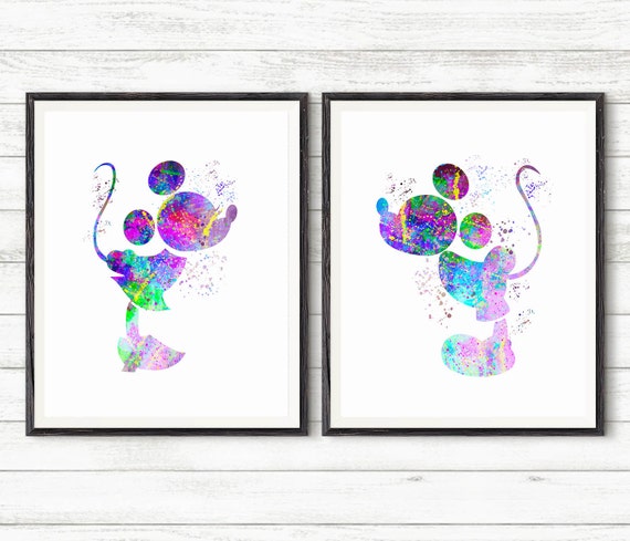 Items similar to Mickey and Minnie,Mickey and Minnie art, Watercolor ...