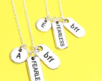 Set of 2 Silver "FEARLESS" Best Friend Necklaces. Word Tag.No Fear Jewelry.Taylor Swift.Be Fearless.Fearless Charm Pendant.Inspire /Motivate