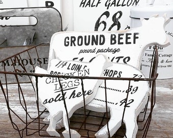 Farmhouse Decor | Vintage Market and Grocery | Casual Farmhouse | Handcut Wood | Fixer Upper | Pig Cow Chicken | Cottage Home | White Wash