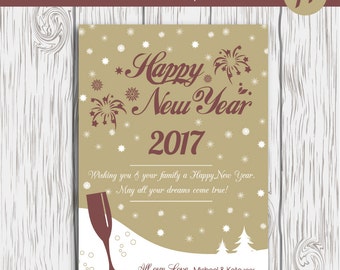 Happy New Year Card Template, New Years Card Template, Photoshop Template, Printable New Year Cards, New Year Digital Card, Photography,Gold