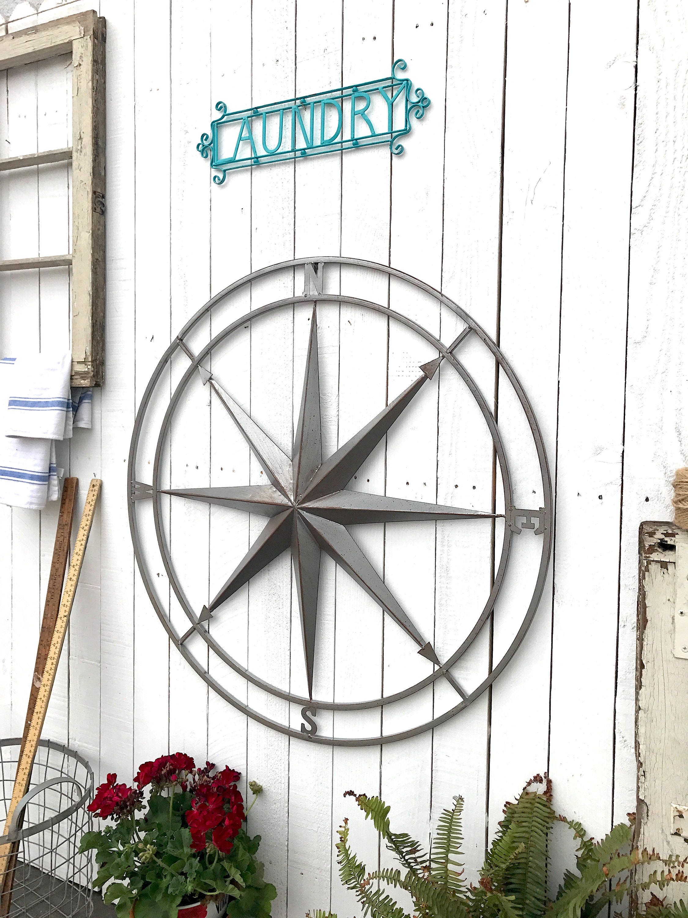 Retro Metal Wall Art Compass Home & Garden Living Room