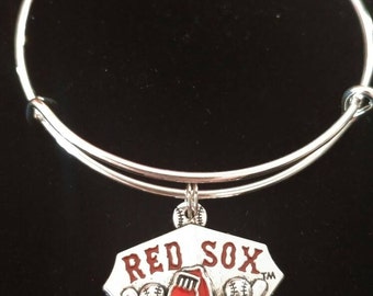 Red Sox Bracelet-Baseball bracelet-New England Sports-I love baseball-Sport Charm Bangle-Girls Baseball jewelry