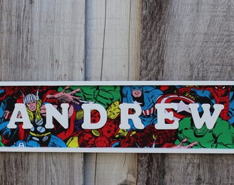 Avengers Name Sign for a wall or door. Avengers room sign, Avengers party, Super hero wall art, superhero party