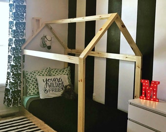 Made in US Twin Bed Frame house bed + slats + chimney