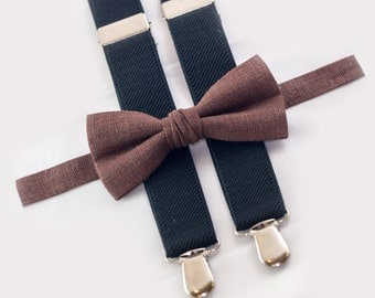 Brown Bow Tie & Black Suspenders, mens bow ties, mens suspenders
