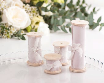 Blush Silk Ribbon / 3 yards of 1, 1.5, 2.5, 4 inch wide, hand dyed, on wooden spool / Wedding bouquet ribbon