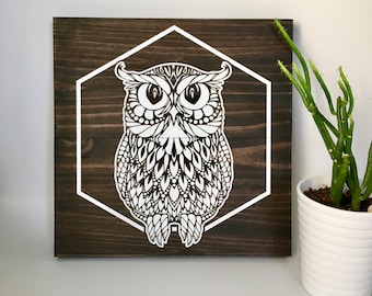 Wood Wall Art, Owl Painting, Owl Art, Wooden Owl, White Owl, Owl Wall Décor, Owl Home Décor, Owl Wall Hanging, Painted Owl, Sitting Owl, Owl