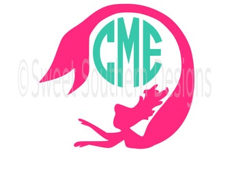 Mermaid silhouette monogram SVG instant download design for cricut or silhouette