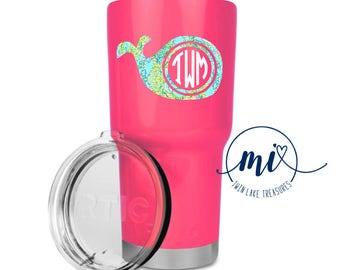 Lilly Pulitzer Whale Monogram Decal / Custom Color, Size / Yeti, Tumbler / Gift Under 10, Accessories / Nautical, Beach / DECAL ONLY