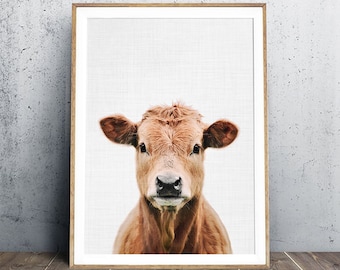 Cow Print, Baby Animal Print, Animal Nursery Art, Nursery Decor, Animal Print, Calf Print, Nursery Animal Portrait, Farm animal photography
