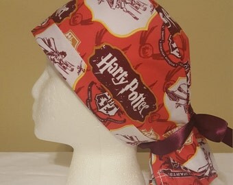 Ponytail scrub hat cap-scrub cap trendy Harry Potter cuffed surgery cap- scrubsNstitches