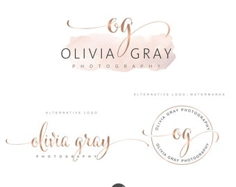 Watercolor Logo Design, Rose gold Branding kit, Photography logo, Watermark, Premade Branding Package, Custom Logo Design, Branding kit 69