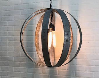 24 in Industrial Chandelier - Wine Barrel Hoops - Dark Victory Collection #501 - three bulbs - repurposed/reclaimed