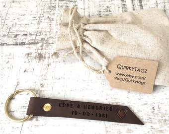 Personalised leather keyring, custom hand stamped keychain, engraved key fob, name bag tag, 3rd wedding anniversary couples gift, present