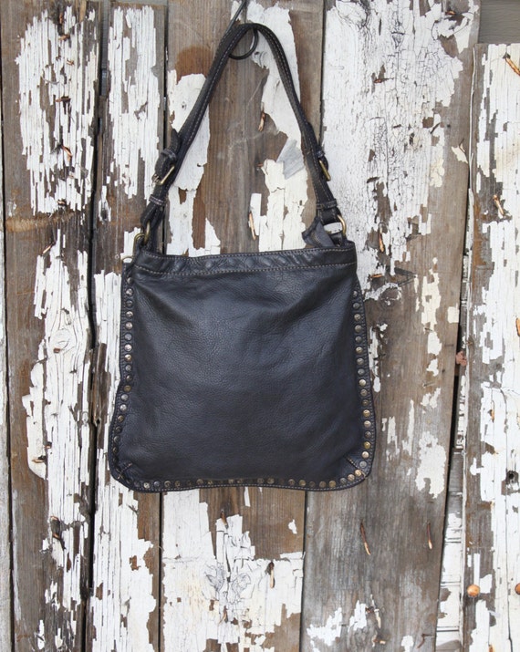Soft Italian Black Studded Leather Handbag