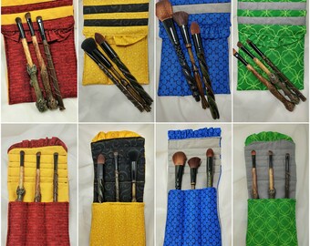 House Pride Makeup Brush Pouch, Can Include Set of 3 Wizard Wand Makeup Brushes, Handmade Makeup Accessories, Harry Potter Makeup Brushes
