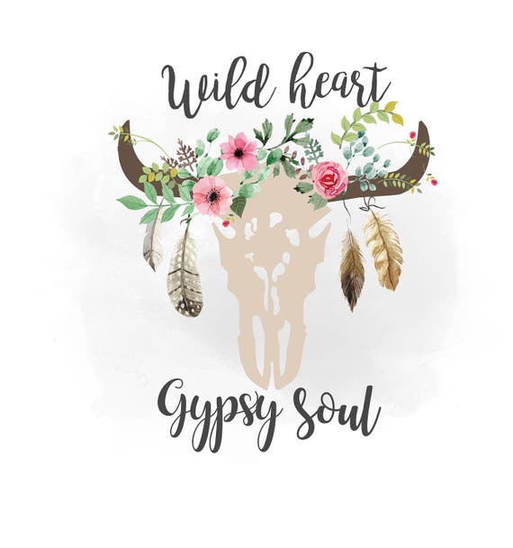 Download Wild heart Gypsy soul svg clipart Boho floral cow Skull