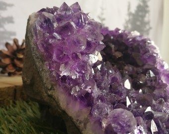 Beautiful Dark Amethyst Flower Ball Geode Cut Base Self Display - Uruguay
