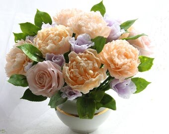 Real touch roses,Real touch peonies,Floral Arrangement,Clay Flower,Cold porcelain flowers,Flower centerpiece,Real touch flowers,Polymer clay