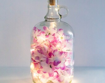 Bottle Light, Floral Bottle Lamp, Pink Fairy Lights, Gift For Her, Gift For Mum, Pretty Lights, Night Light, Girlfriend Gift, Unusual Gift