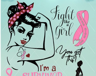 Fight like a Girl / 3-layer Rosie / Breast Cancer Bundle / Rose Svg / Rosie Dxf / Rosie Png / Rosie Eps / Rosie Digital Cut File / Fight SVG