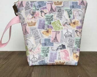 Project Bag, Knitting Project Bag, Wedge Bag, Zippered Pouch Bag, Sock Knitting, Stamp Collection