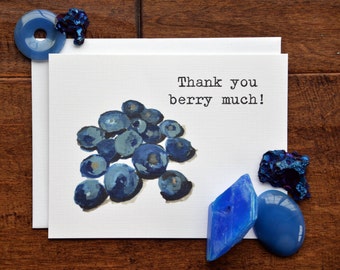 Blank Note Card Set, Thank You Card Set, Set of 5, Blueberry Pun, Thank You Berry Much