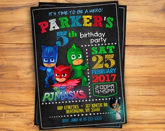 PJ Masks Invitations - PJ Masks Birthday Party Invitation - Digital File - Printable - Amaya/Owlette - Connor/Catboy - Greg/Gekko
