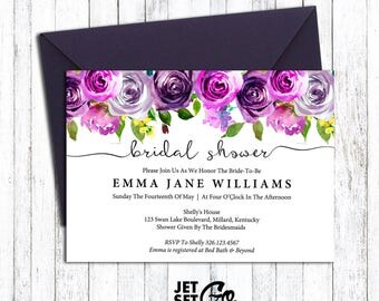 Bridal Shower Invitation Instant Download Template Editable PDF Bridal Shower Printable Bridal Shower Purple Floral Invitation Template