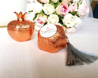 wedding favor for guests, rose gold pomegranate box, wedding favor boxes, engagement party favors, unique wedding favors, favour tassel