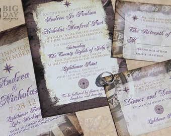 Vintage Destination Wedding Invitations. Travel themed wedding invitation. Antique destination wedding invitations