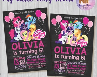 My Little Pony Invitation, My Little Pony Rainbow Invitation, My Little Pony Party, My Little Pony Birthday, MLP Blackboard Chalkboard