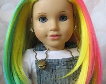 OOAK 18" Custom American Girl Doll Julie Blue Eyes Thick Silky Rainbow Hair