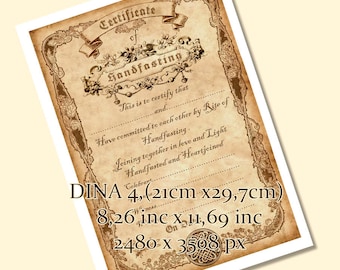 Printable HANDFASTING CERTIFICATE . wedding. marriage. parchment . Magic . Wicca. Pagan . Rite. wiccan . Celtic. vintage- DOWNLOAD jpg. pdf.