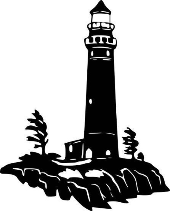 Lighthouse On Rocks Vinyl Decal